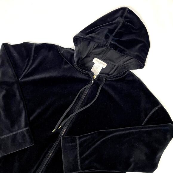Jones New York Sport Velour Jacket Zip Black Gold Hardware Track Size Medium - Picture 6 of 7